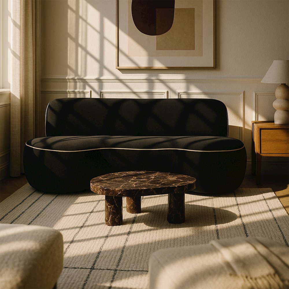 Swerve 100" Black Velvet Upholstered Sofa