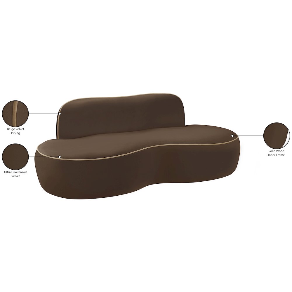 Swerve 77" Brown Velvet Upholstered Loveseat