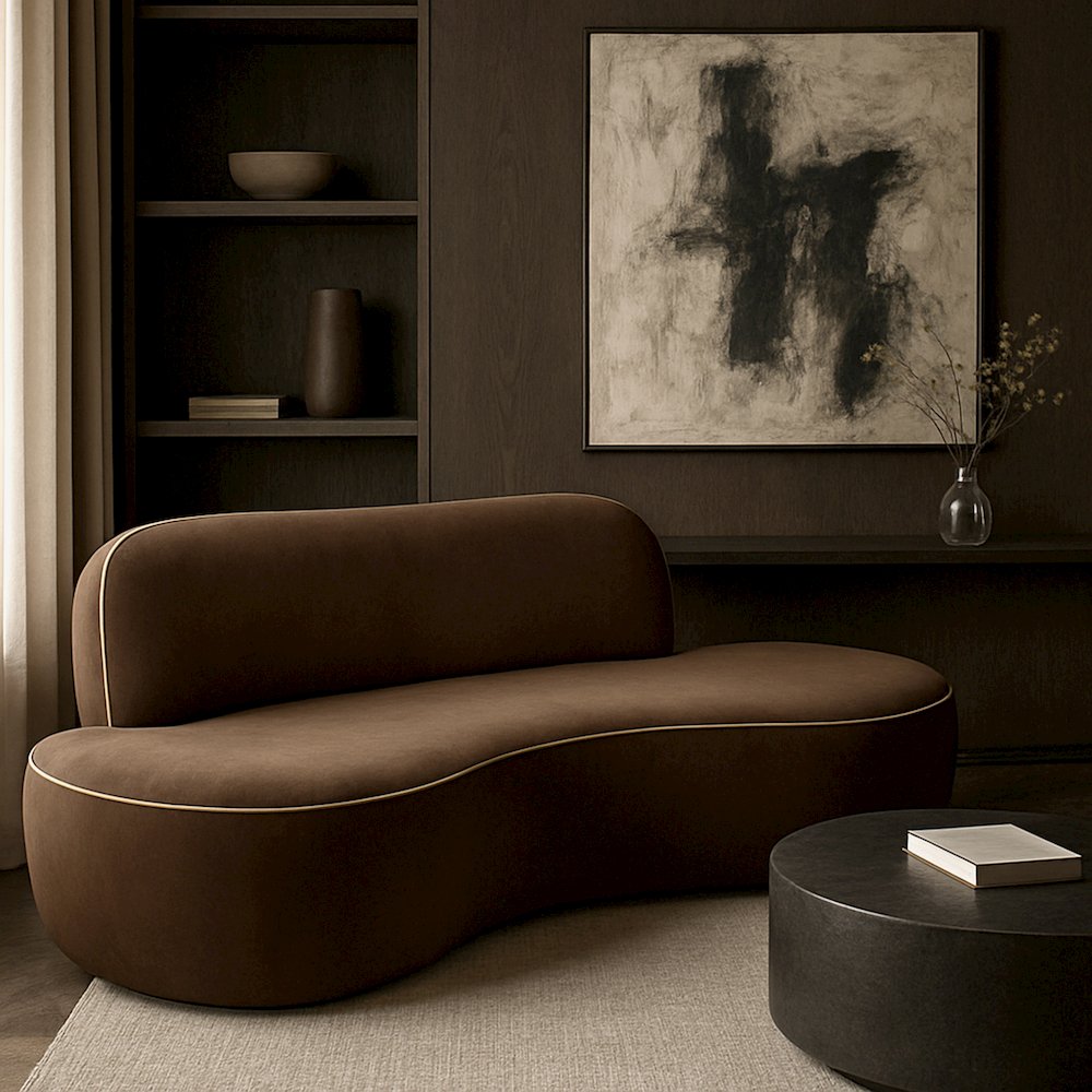 Swerve 77" Brown Velvet Upholstered Loveseat