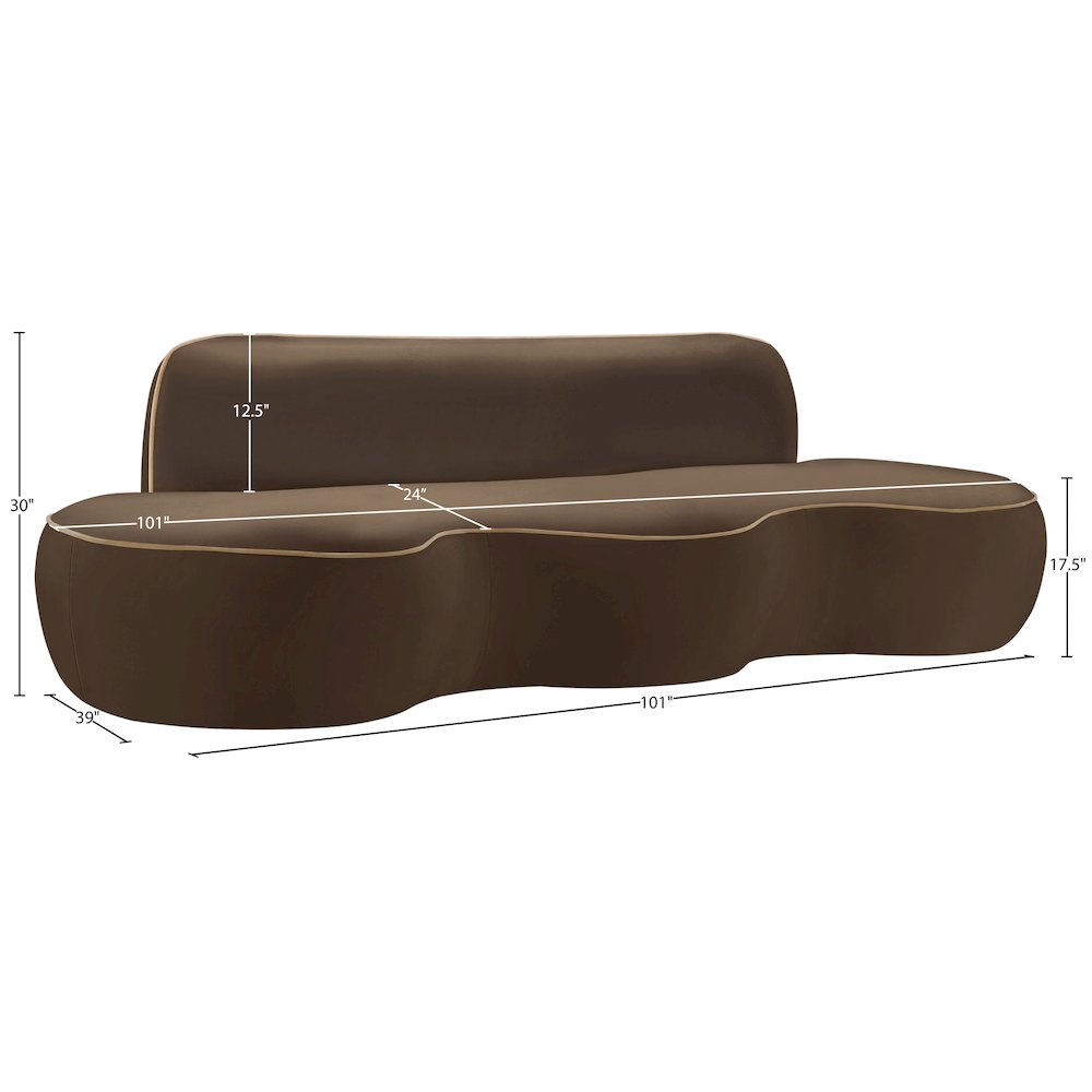 Swerve 100" Brown Velvet Upholstered Sofa