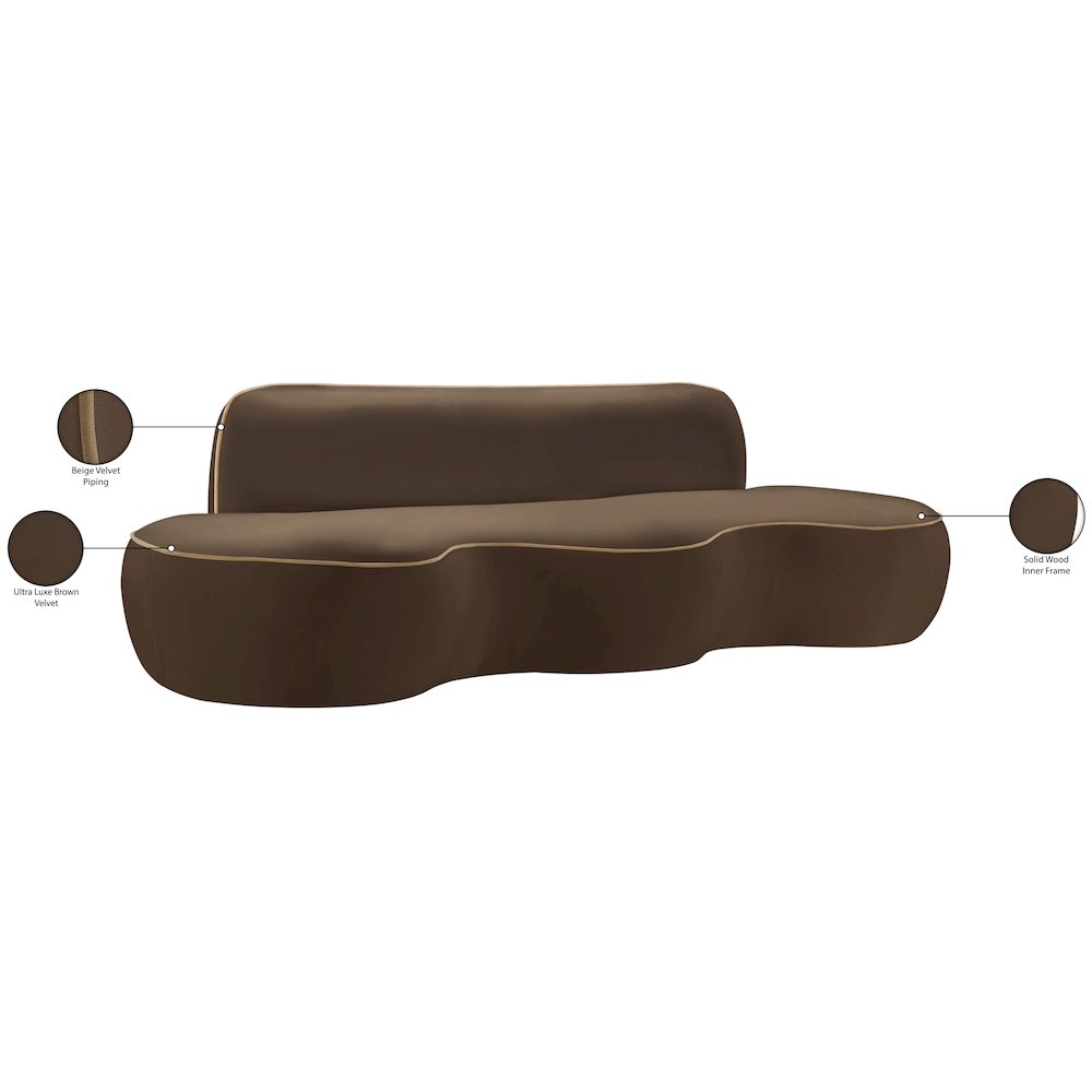 Swerve 100" Brown Velvet Upholstered Sofa