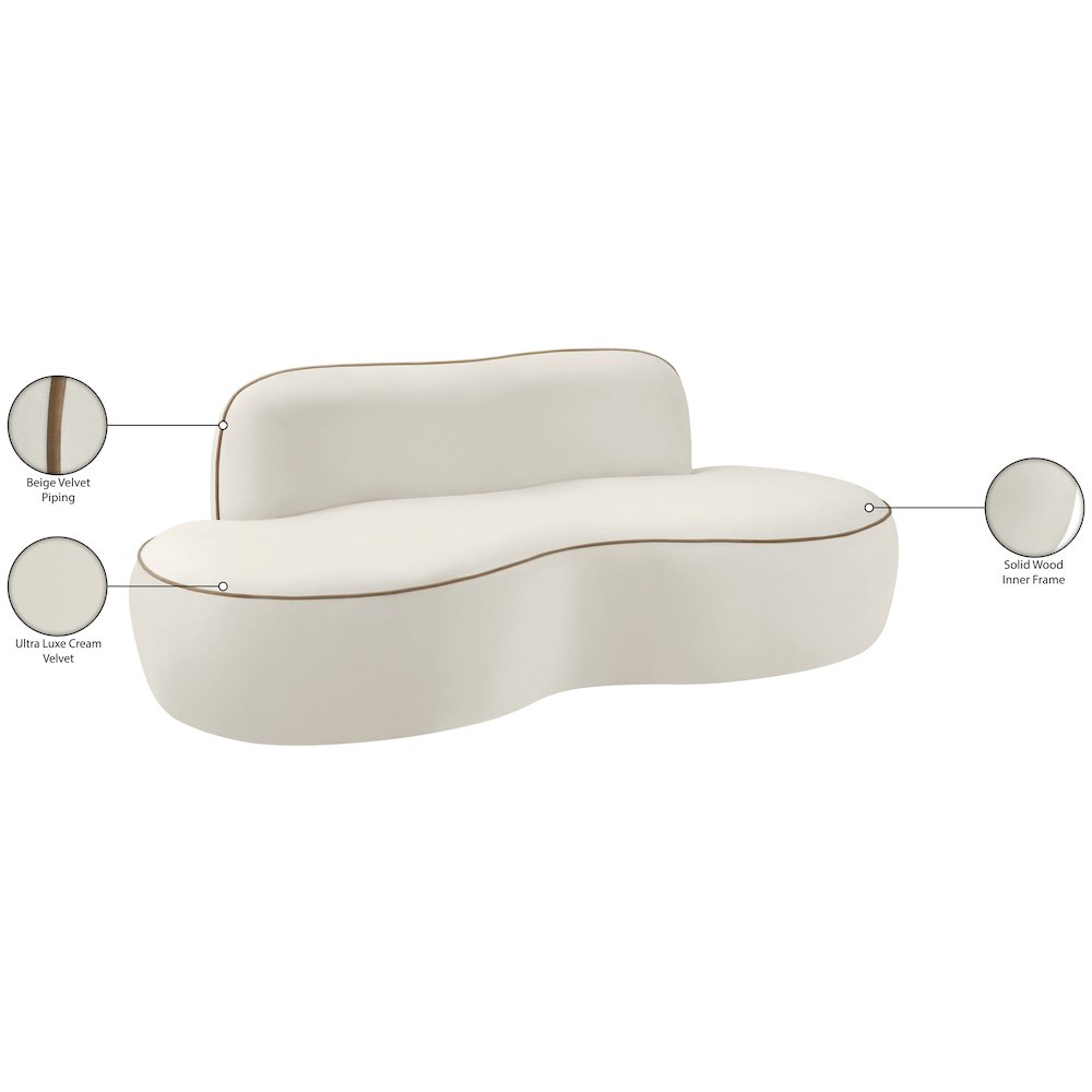 Swerve 77" Cream Velvet Upholstered Loveseat