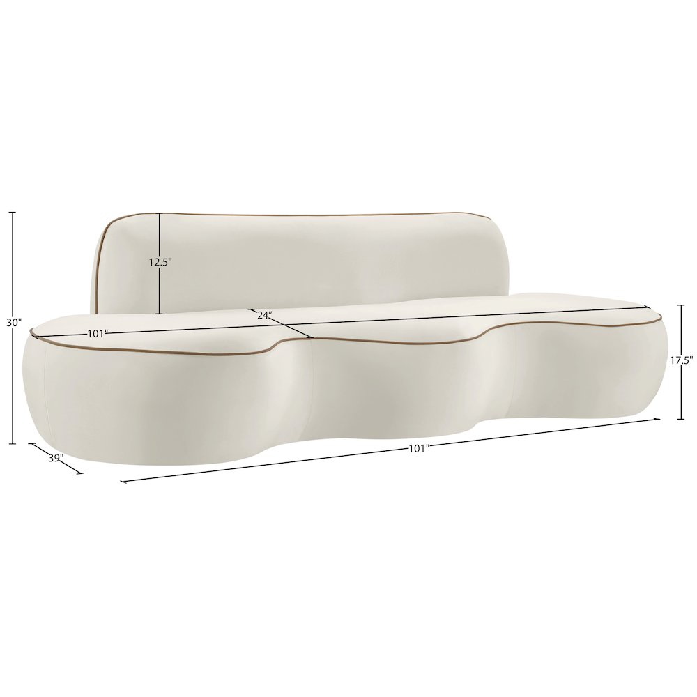 Swerve 100" Cream Velvet Upholstered Sofa