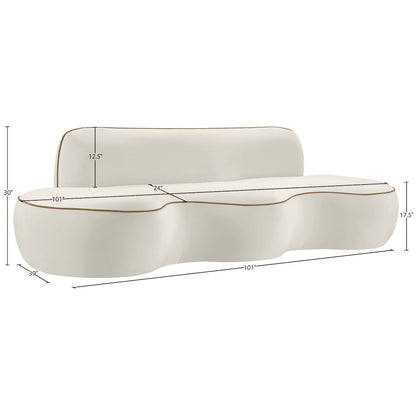 Swerve 100" Cream Velvet Upholstered Sofa