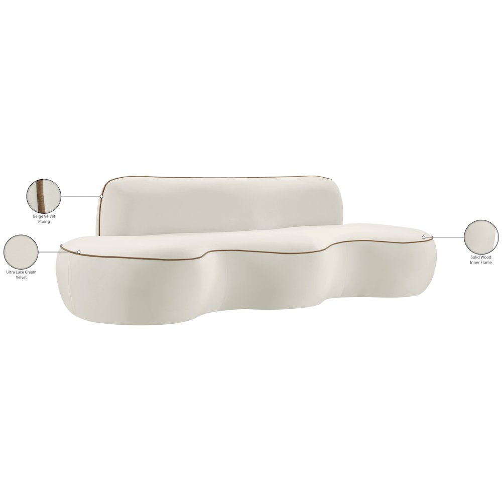 Swerve 100" Cream Velvet Upholstered Sofa