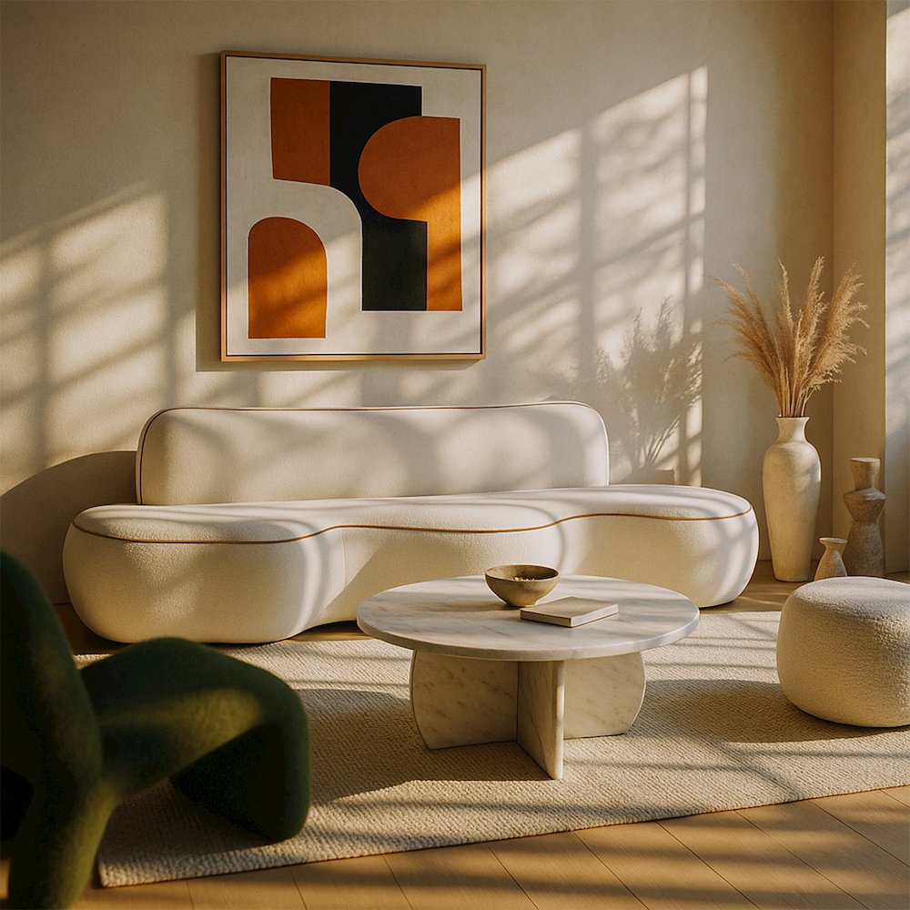 Swerve 100" Cream Velvet Upholstered Sofa