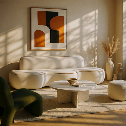 Swerve 100" Cream Velvet Upholstered Sofa