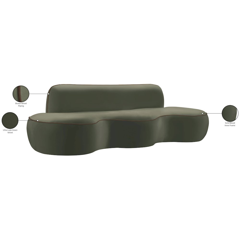 Swerve 100" Green Velvet Upholstered Sofa