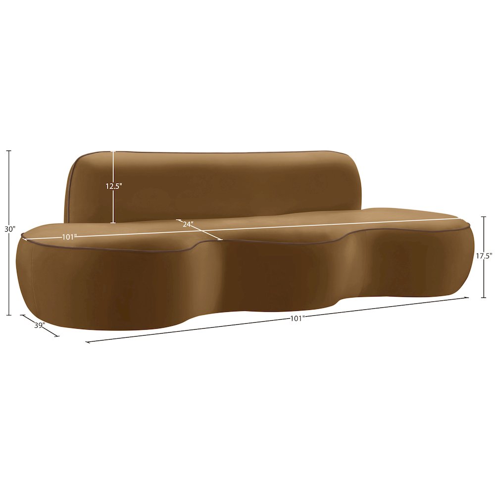 Swerve 100" Saddle Velvet Upholstered Sofa