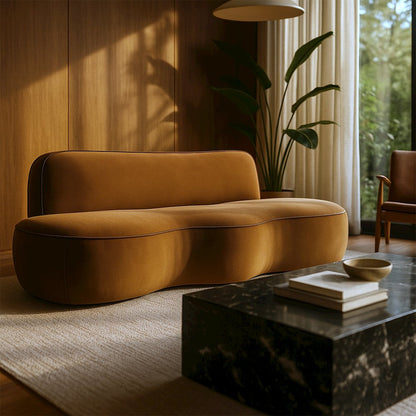 Swerve 100" Saddle Velvet Upholstered Sofa