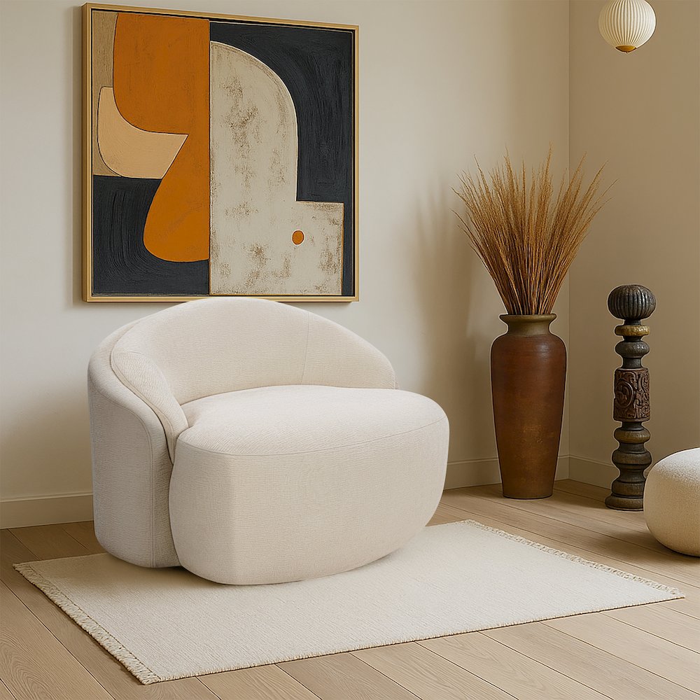 Caspian Beige Chenille Fabric Upholstered Chair