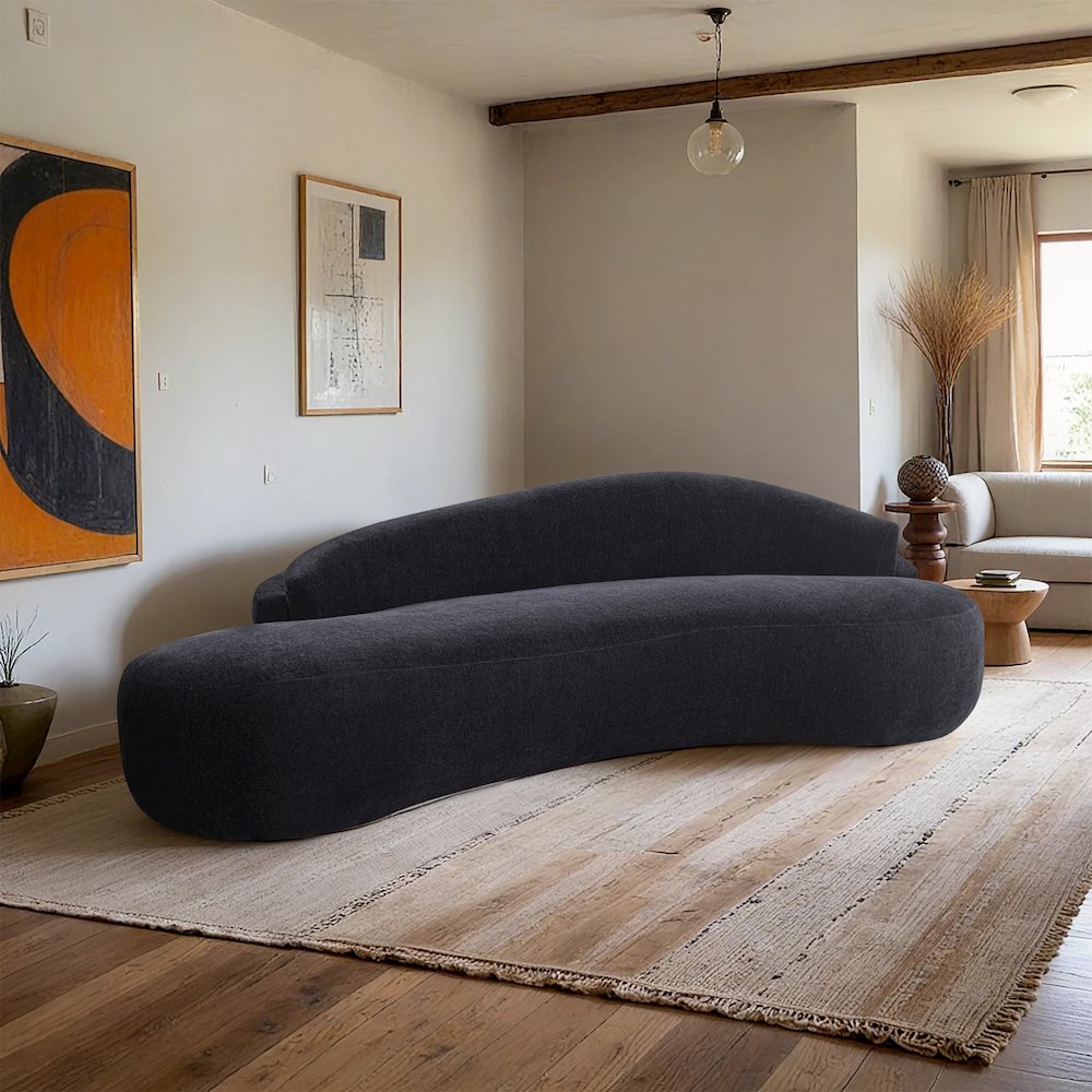 Caspian 101" Black Chenille Fabric Upholstered Sofa