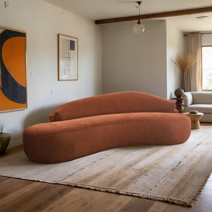 Caspian 101" Cognac Chenille Fabric Upholstered Sofa