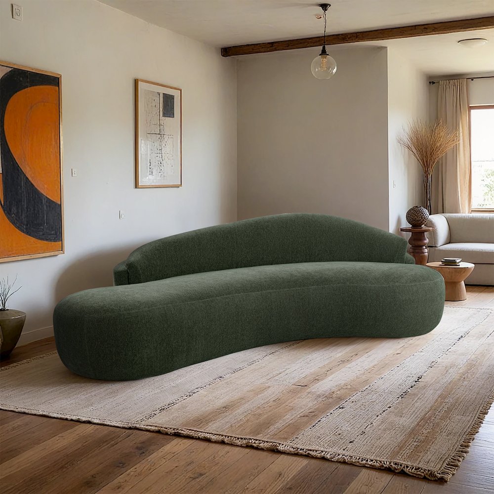 Caspian 101" Green Chenille Fabric Upholstered Sofa