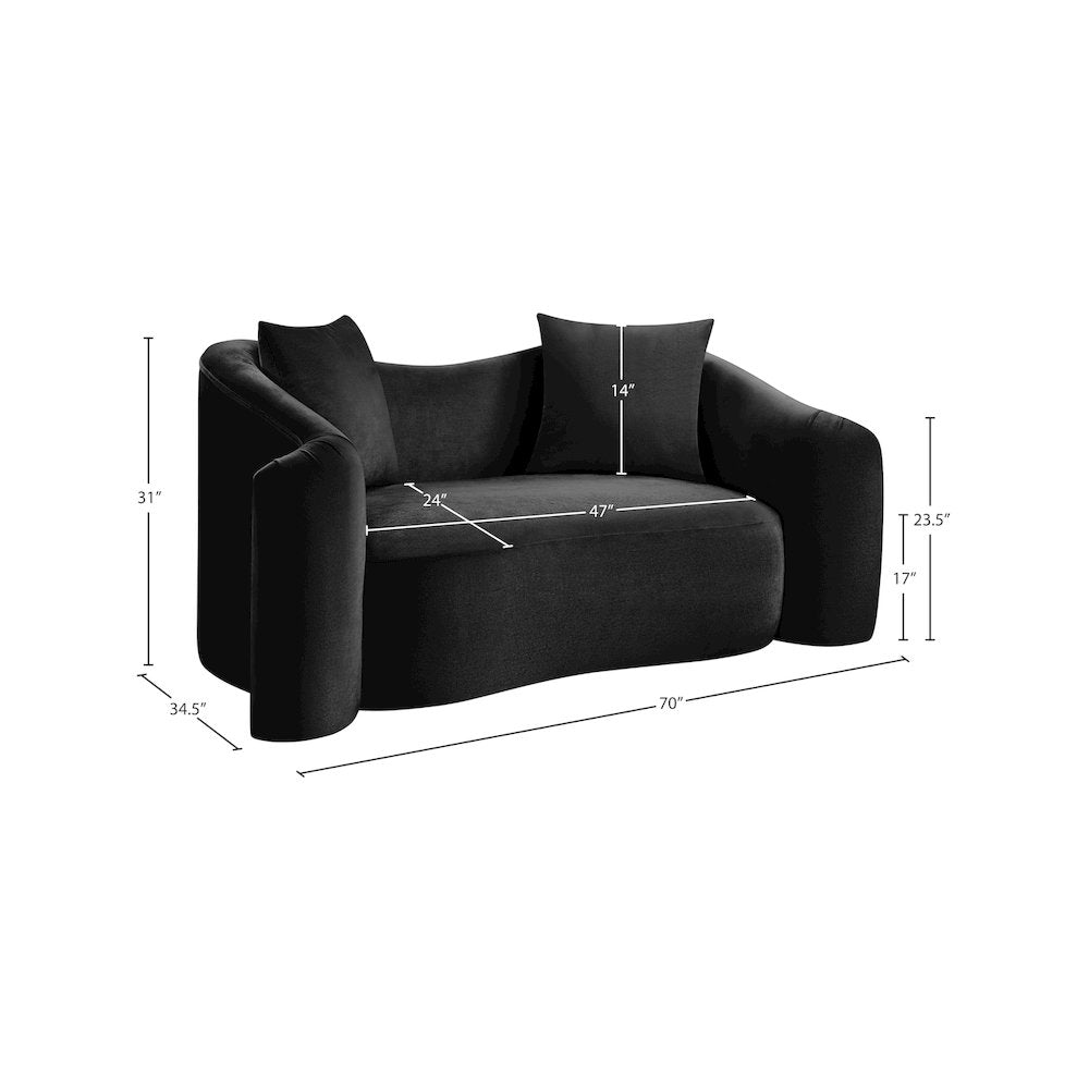Destin Black Velvet Loveseat