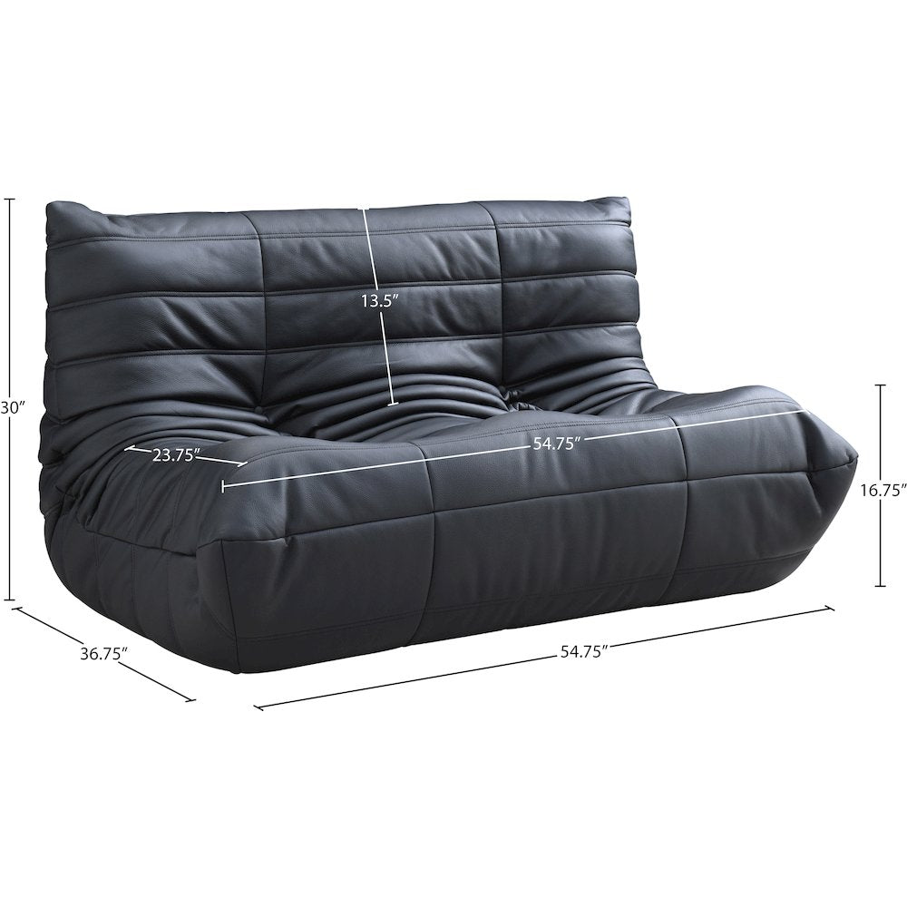 Relax 54.75" Black Vegan Leather Upholstered Loveseat