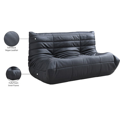 Relax 54.75" Black Vegan Leather Upholstered Loveseat