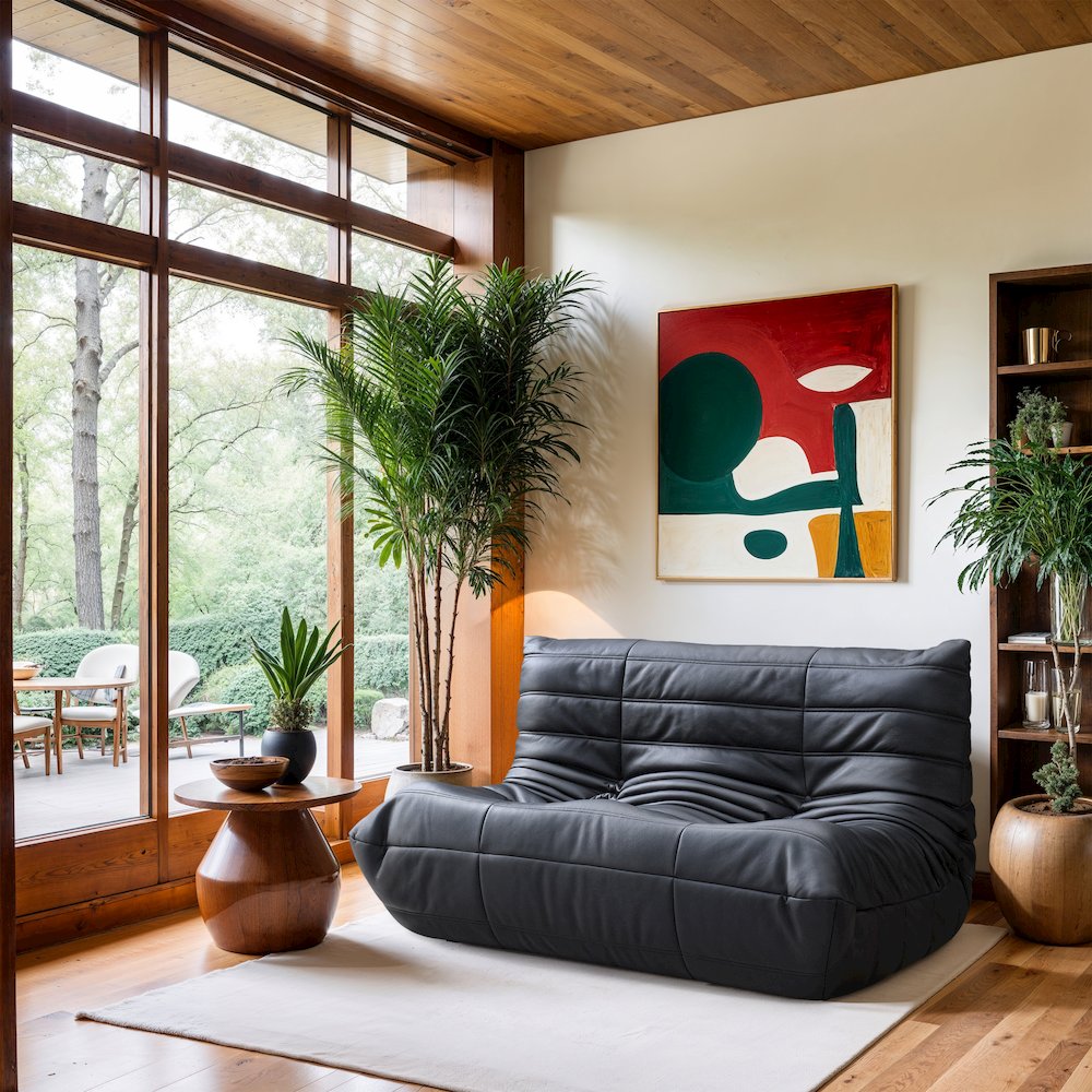Relax 54.75" Black Vegan Leather Upholstered Loveseat