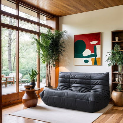 Relax 54.75" Black Vegan Leather Upholstered Loveseat