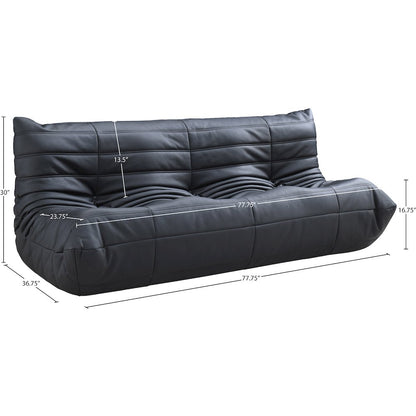 Relax 77.75" Black Vegan Leather Upholstered Sofa