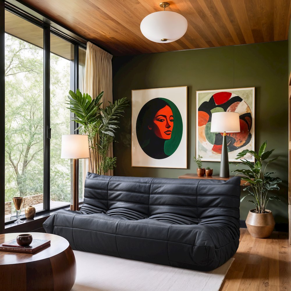 Relax 77.75" Black Vegan Leather Upholstered Sofa