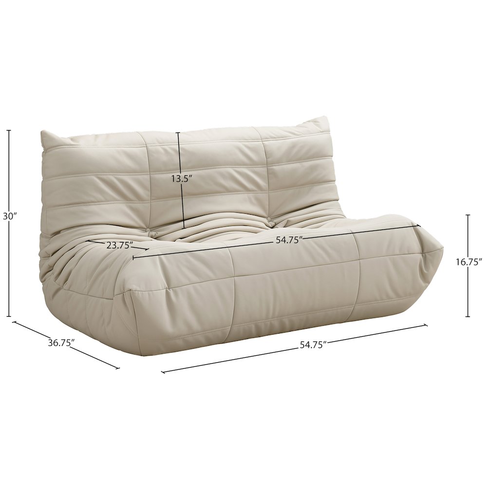 Relax 54.75" Cream Vegan Leather Upholstered Loveseat