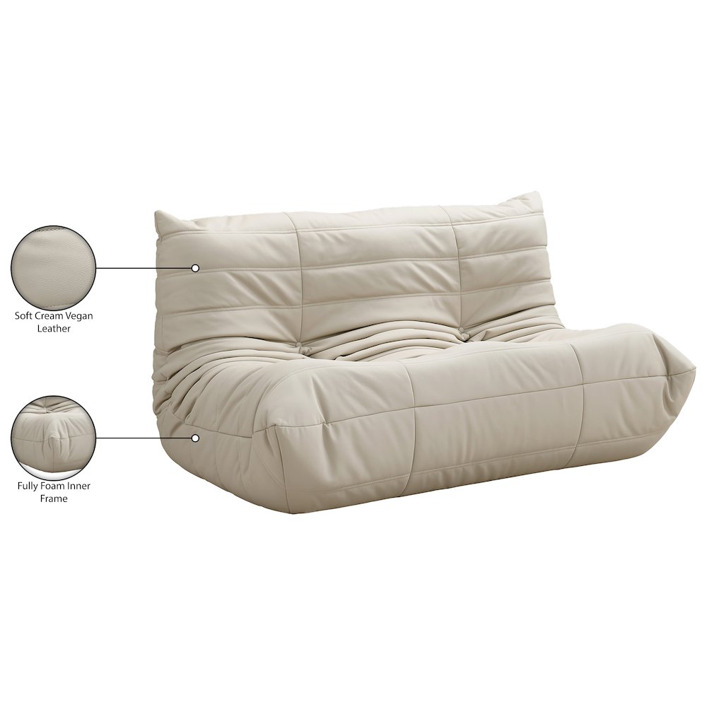 Relax 54.75" Cream Vegan Leather Upholstered Loveseat