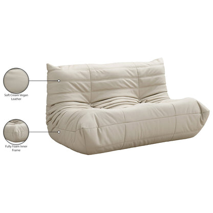 Relax 54.75" Cream Vegan Leather Upholstered Loveseat