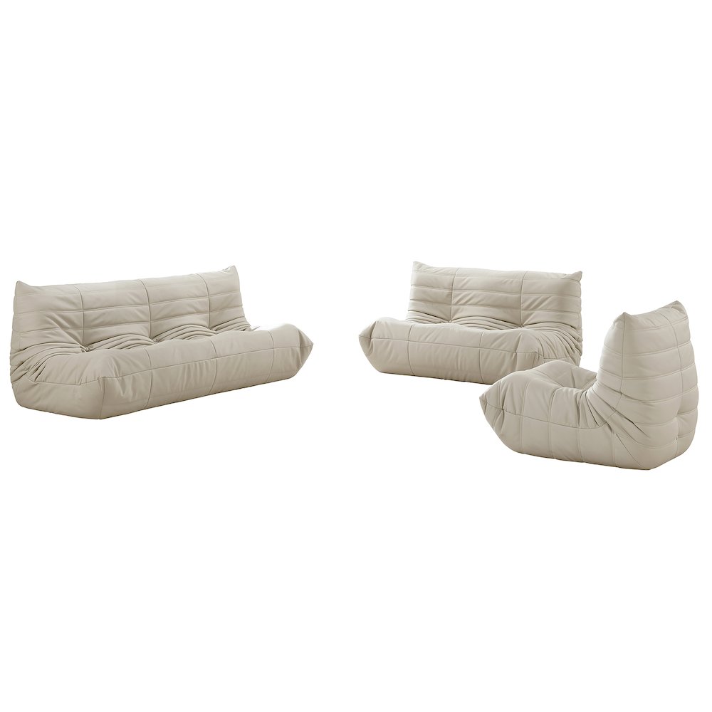 Relax 54.75" Cream Vegan Leather Upholstered Loveseat