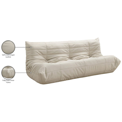 Relax 77.75" Cream Vegan Leather Upholstered Sofa