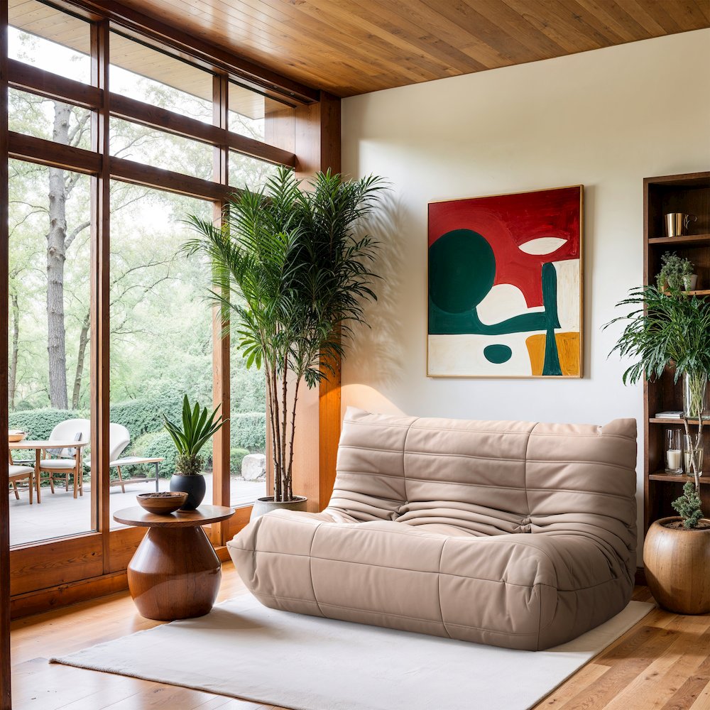 Relax 54.75" Tan Vegan Leather Upholstered Loveseat