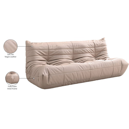 Relax 77.75" Tan Vegan Leather Upholstered Sofa