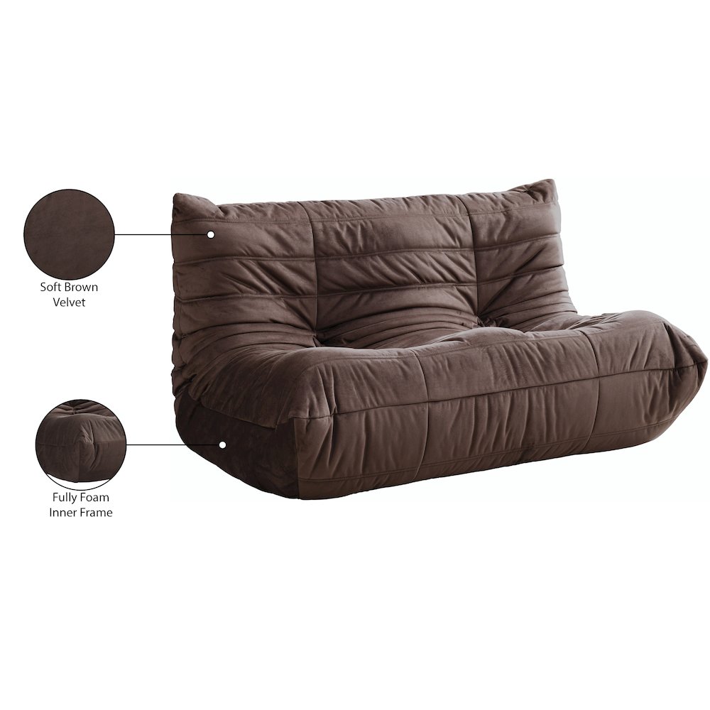 Relax 54.75" Brown Velvet Upholstered Loveseat