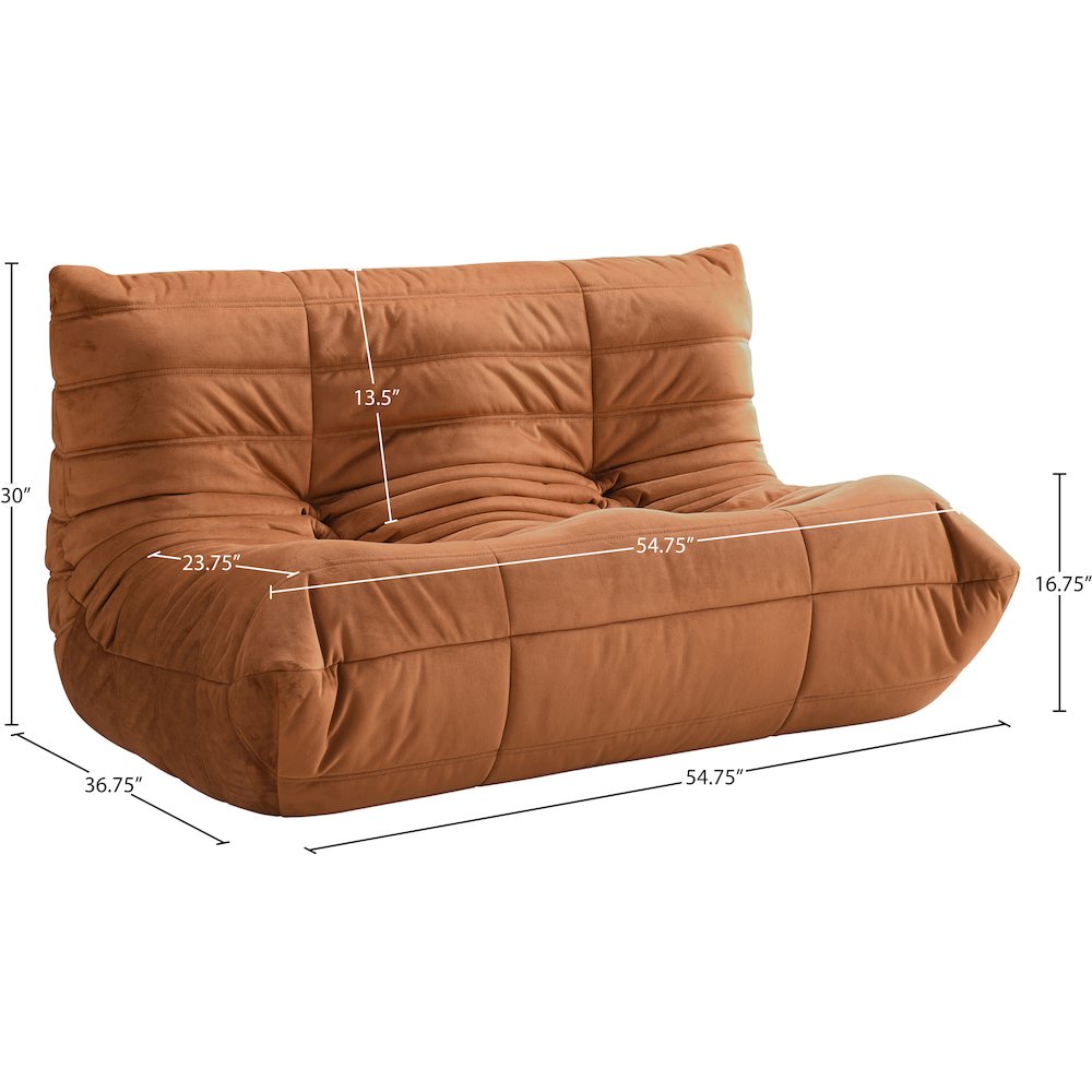 Relax 54.75" Cognac Velvet Upholstered Loveseat