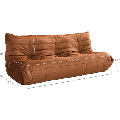 Relax 77.75" Cognac Velvet Upholstered Sofa