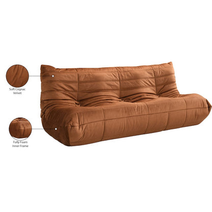 Relax 77.75" Cognac Velvet Upholstered Sofa