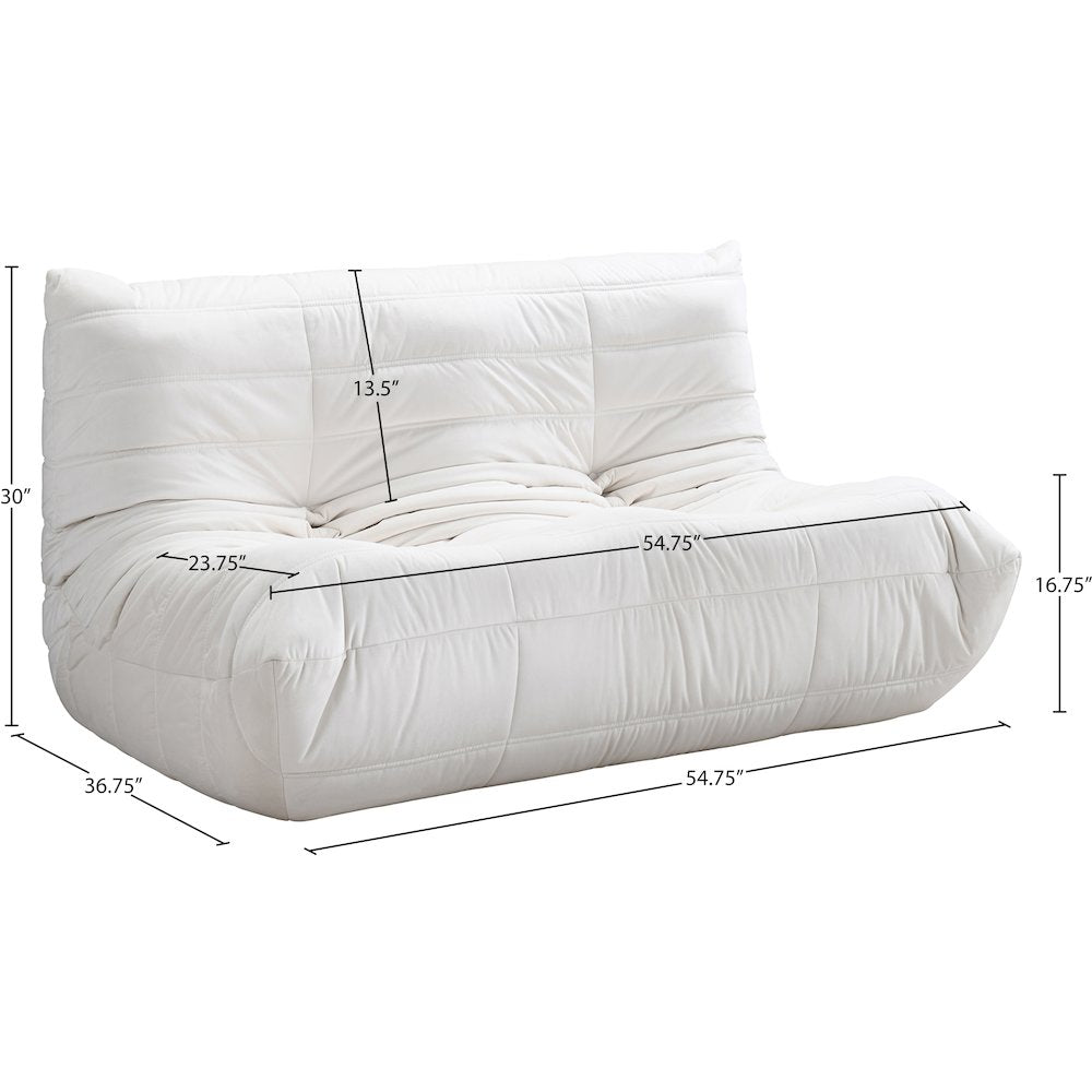 Relax 54.75" Cream Velvet Upholstered Loveseat