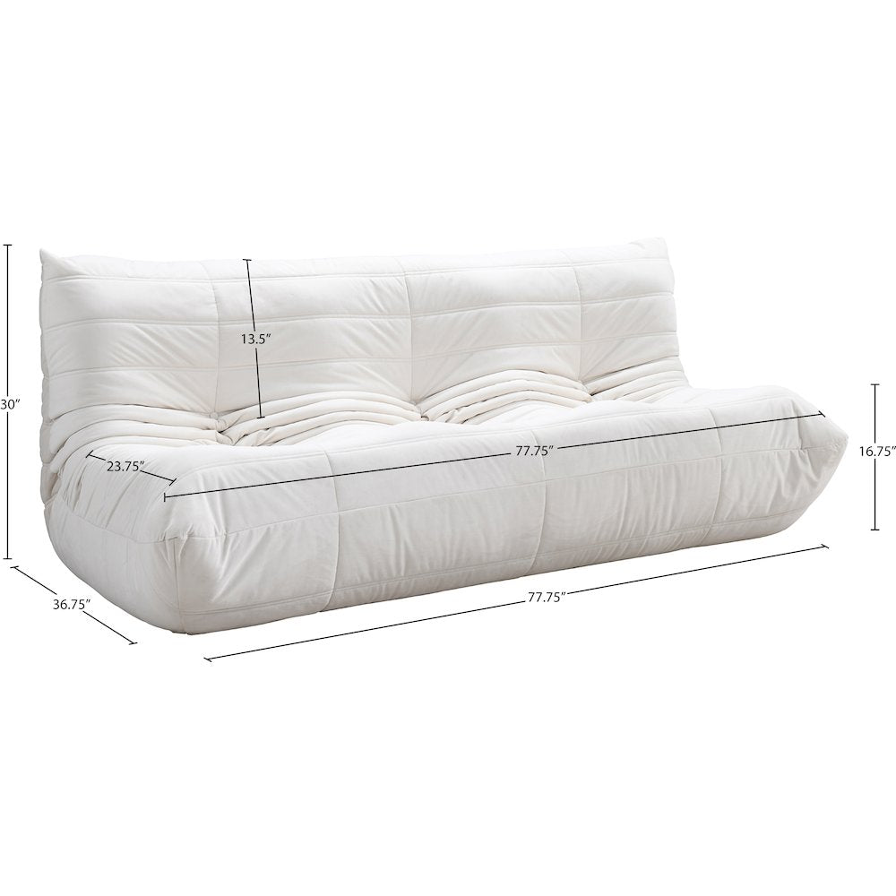 Relax 77.75" Cream Velvet Upholstered Sofa