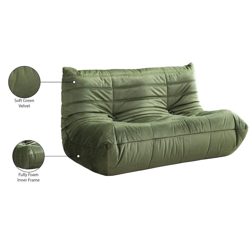 Relax 54.75" Green Velvet Upholstered Loveseat
