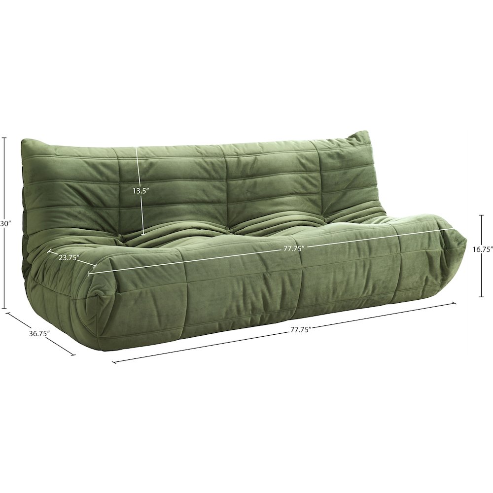 Relax 77.75" Green Velvet Upholstered Sofa
