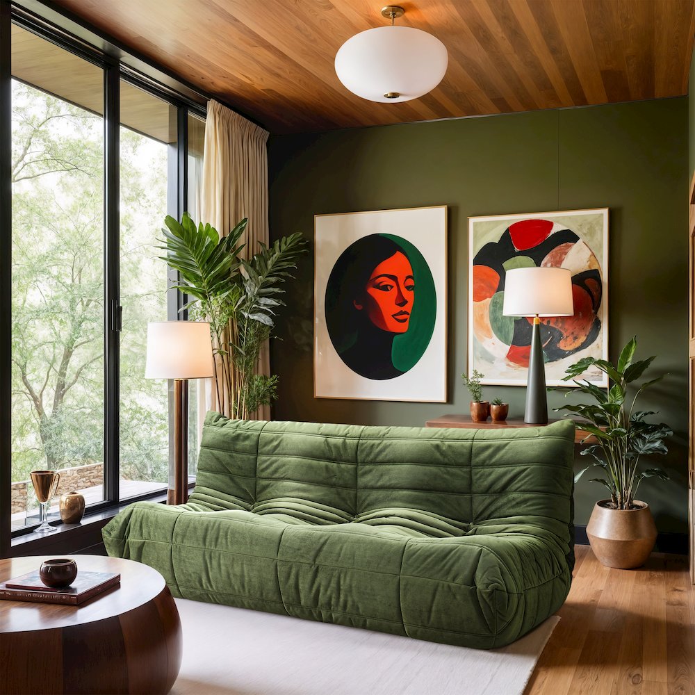 Relax 77.75" Green Velvet Upholstered Sofa