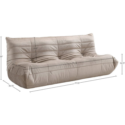 Relax 77.75" Taupe Velvet Upholstered Sofa