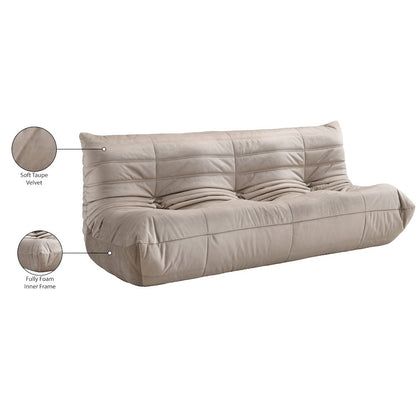 Relax 77.75" Taupe Velvet Upholstered Sofa