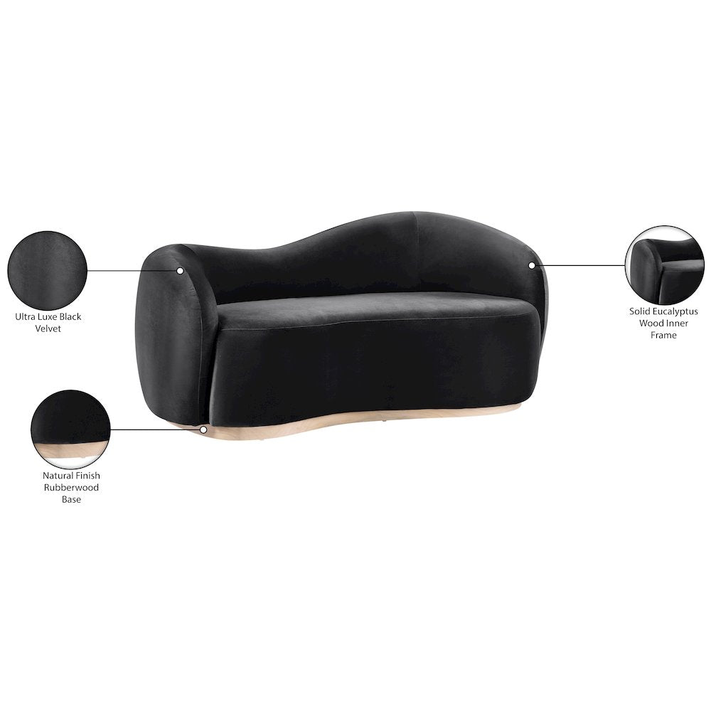 Gustavo 72.5" Black Velvet Upholstered Loveseat