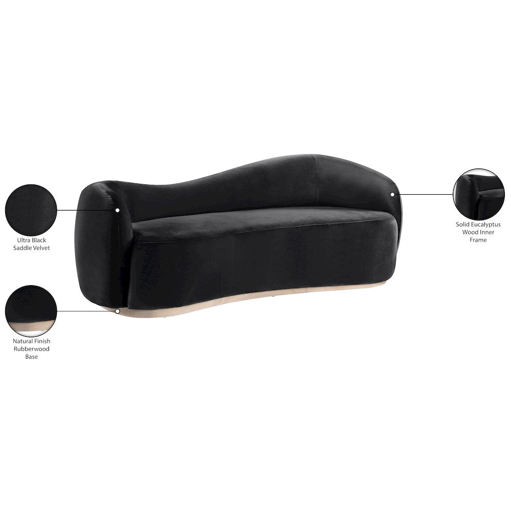 Gustavo 92.5" Black Velvet Upholstered Sofa