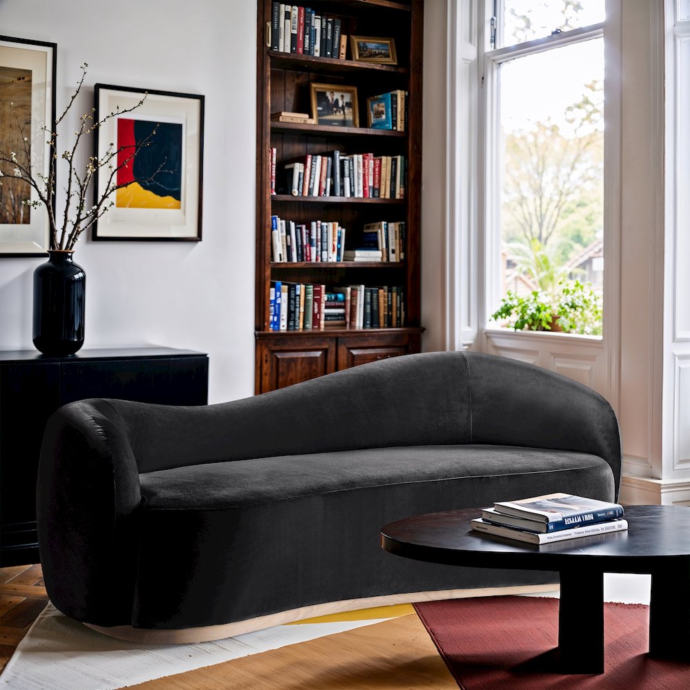 Gustavo 92.5" Black Velvet Upholstered Sofa