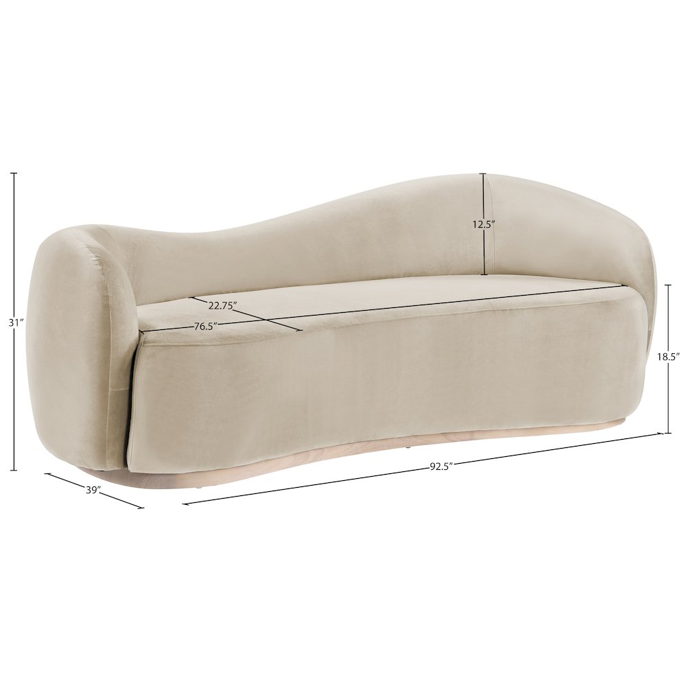 Gustavo 92.5" Cream Velvet Upholstered Sofa