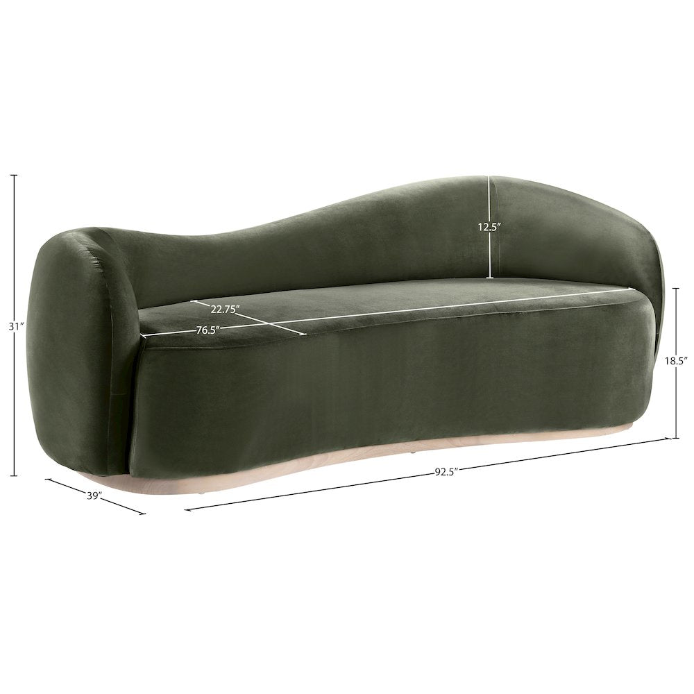 Gustavo 92.5" Green Velvet Upholstered Sofa
