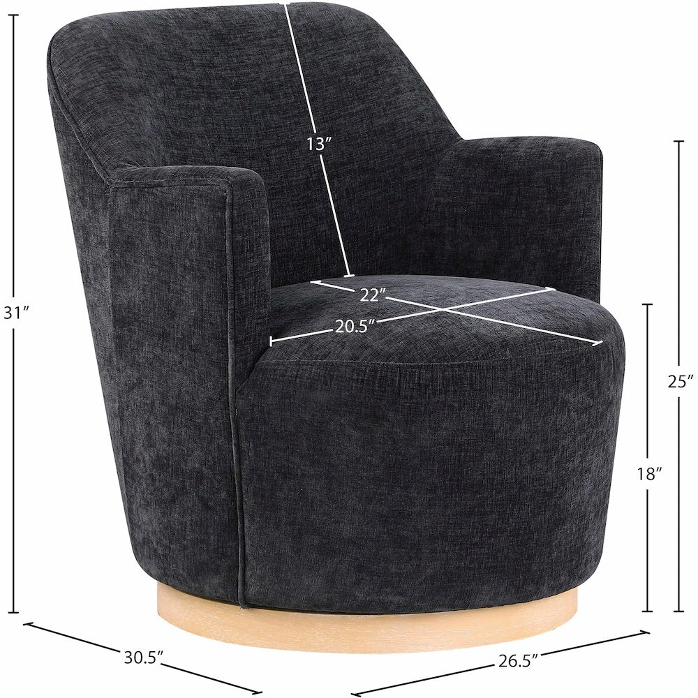 Clarita Black Chenille Fabric Swivel Accent Chair