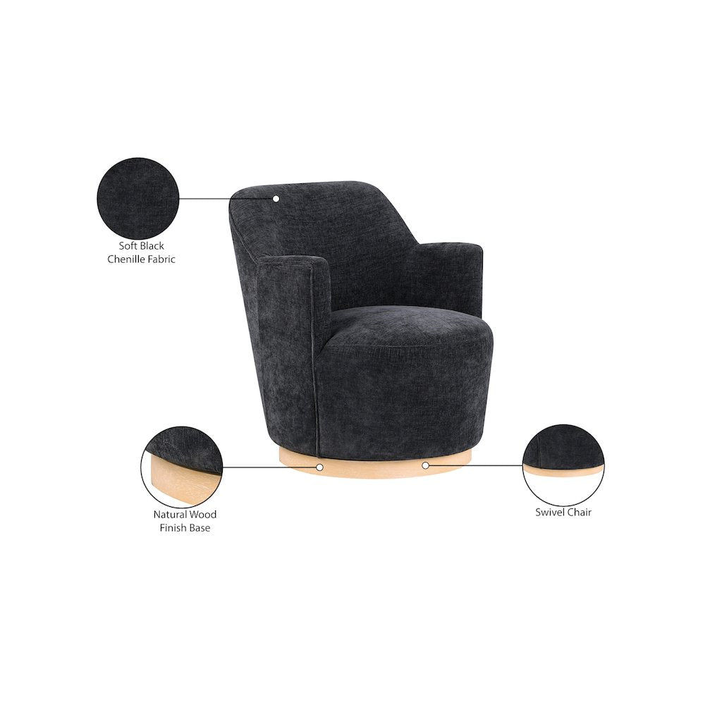 Clarita Black Chenille Fabric Swivel Accent Chair